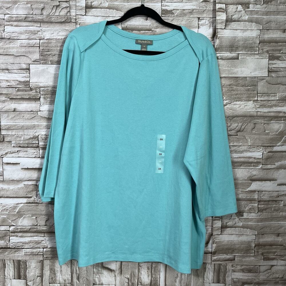 Style & Co Women’s Top Size 2X Turquoise NWT 3/4 Sleeve Plus Size Pima Cotton